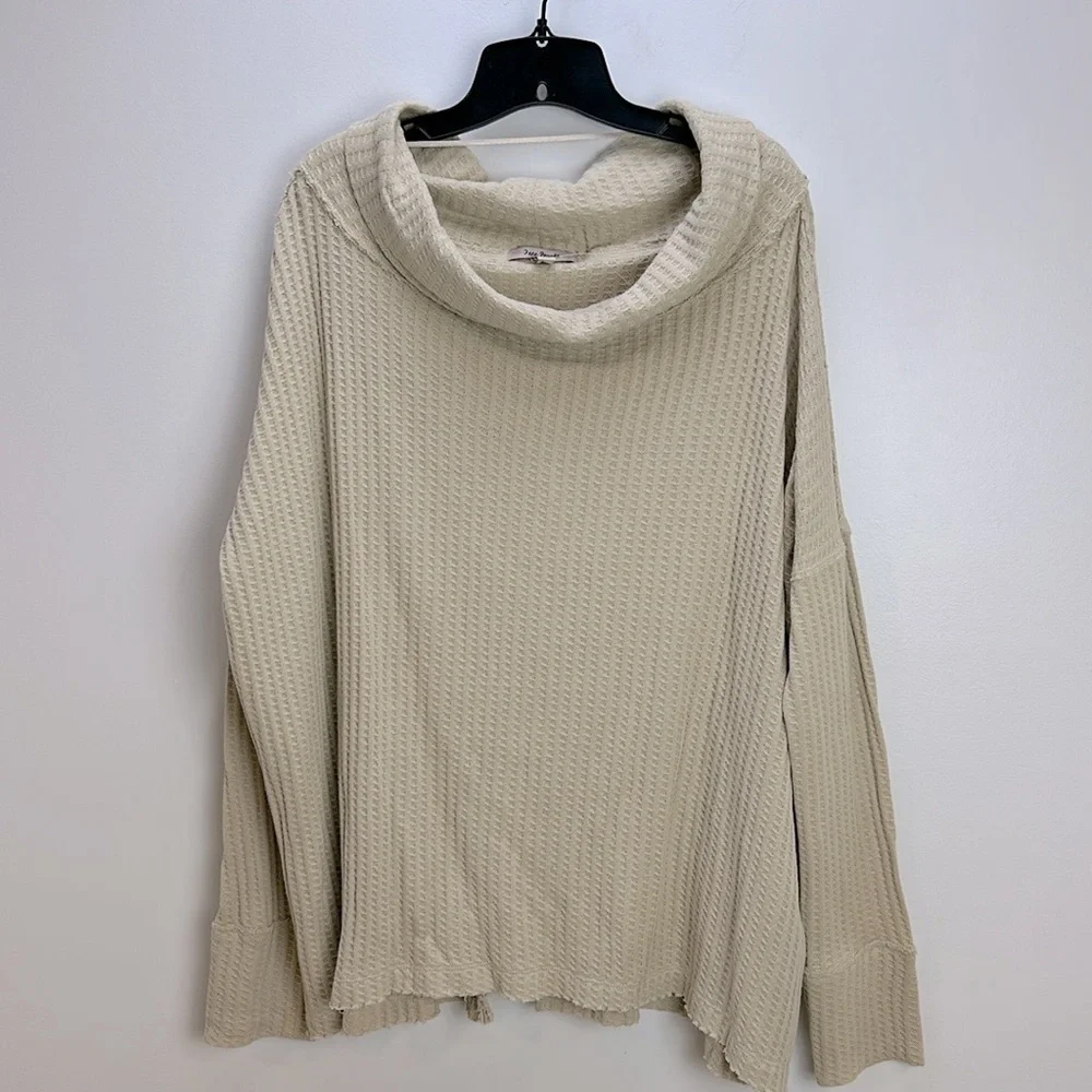 Free‎ People Stone Cold Juicy Long Sleeve Waffle Knit Top L Oversized Cowl Neck